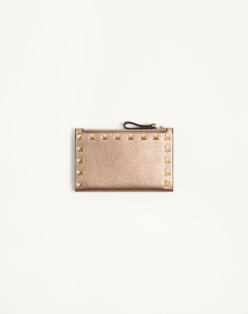 Rockstud kortholder med lynlås i lamineret, kornet kalveskind