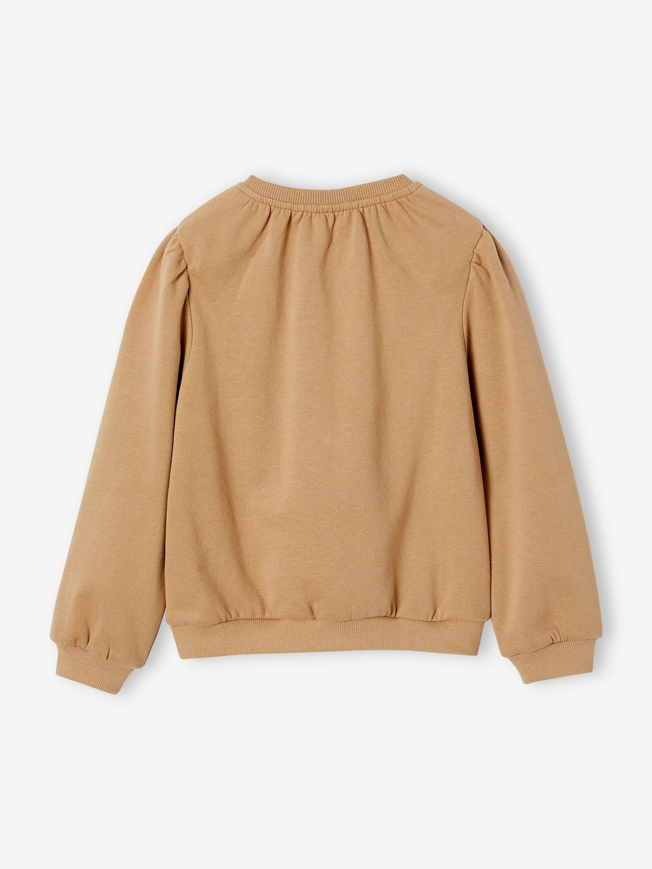 Vertbaudet Mädchen Sweatshirt mit Flockprint-Blumen - taupe