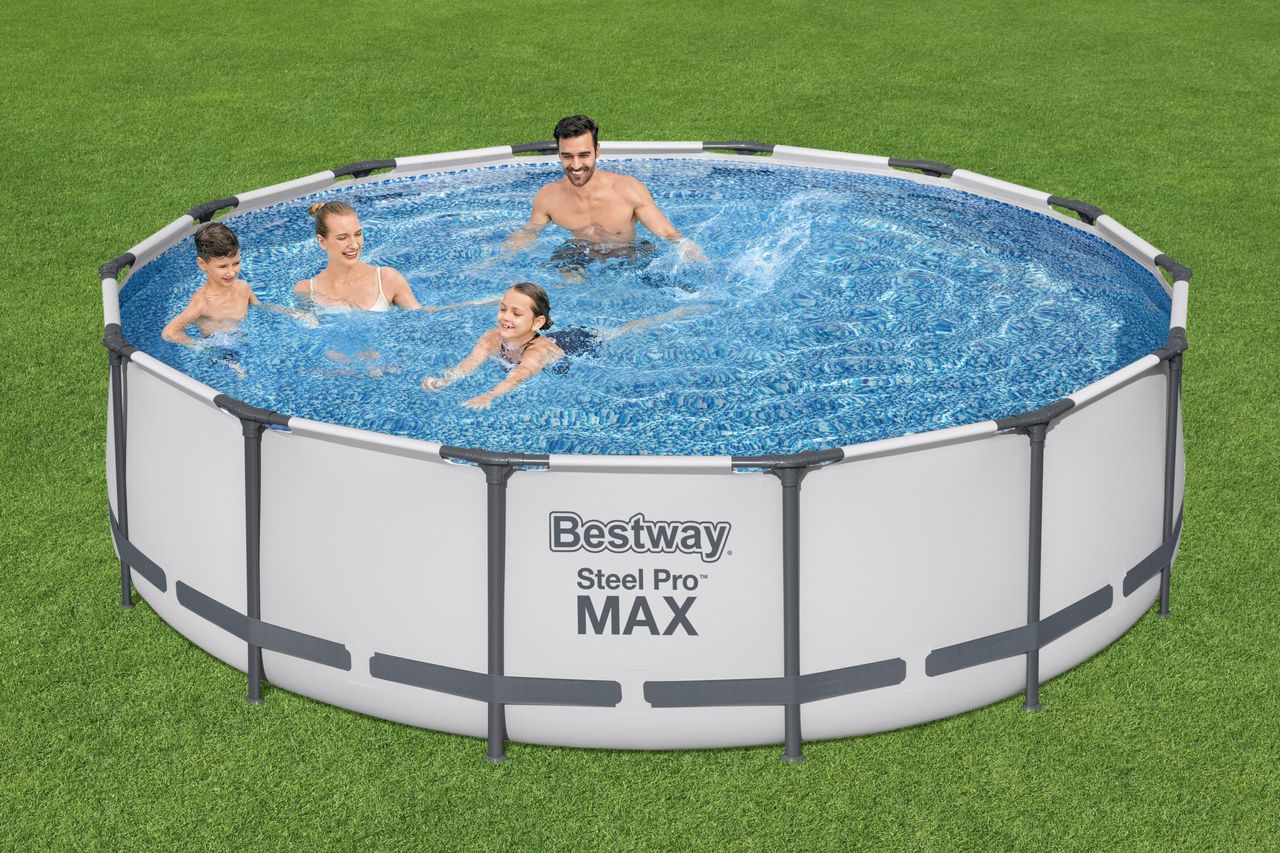 Bestway Steel Pro MAX™ Frame Pool Komplett-Set mit Filterpumpe Ø 427 x 107 cm, lichtgrau, rund