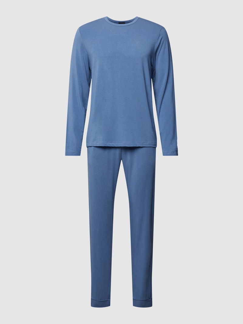 Pyjama mit geripptem Rundhalsausschnitt in rauchblau