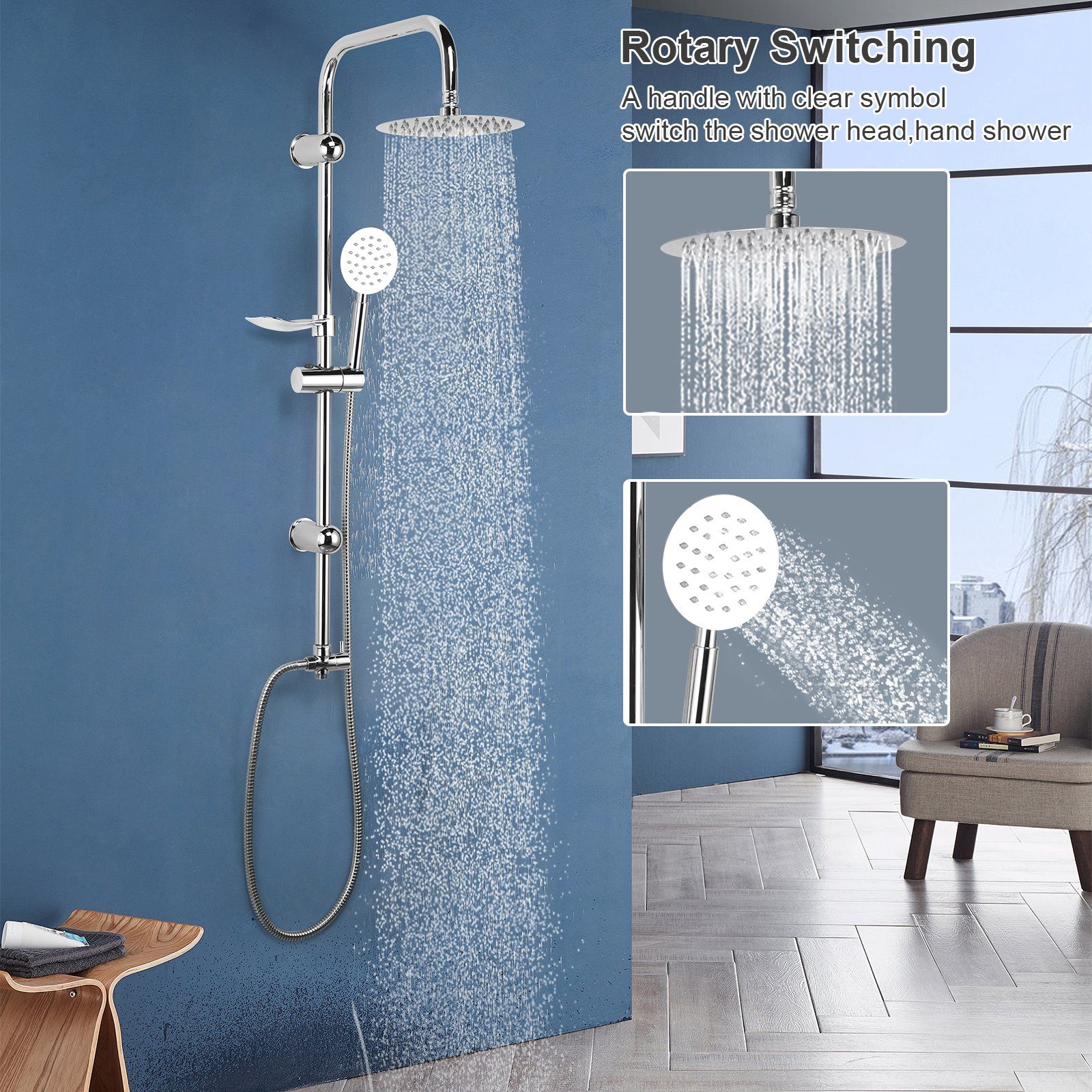 BlingBin Duschsystem Regendusche set Handbrause Duschset Badezimmer Duscharmatur, Höhe 96 cm, 2 Strahlart(en), Komplett-Set, 1 tlg., Einfache Montage, Mit Seifenablage