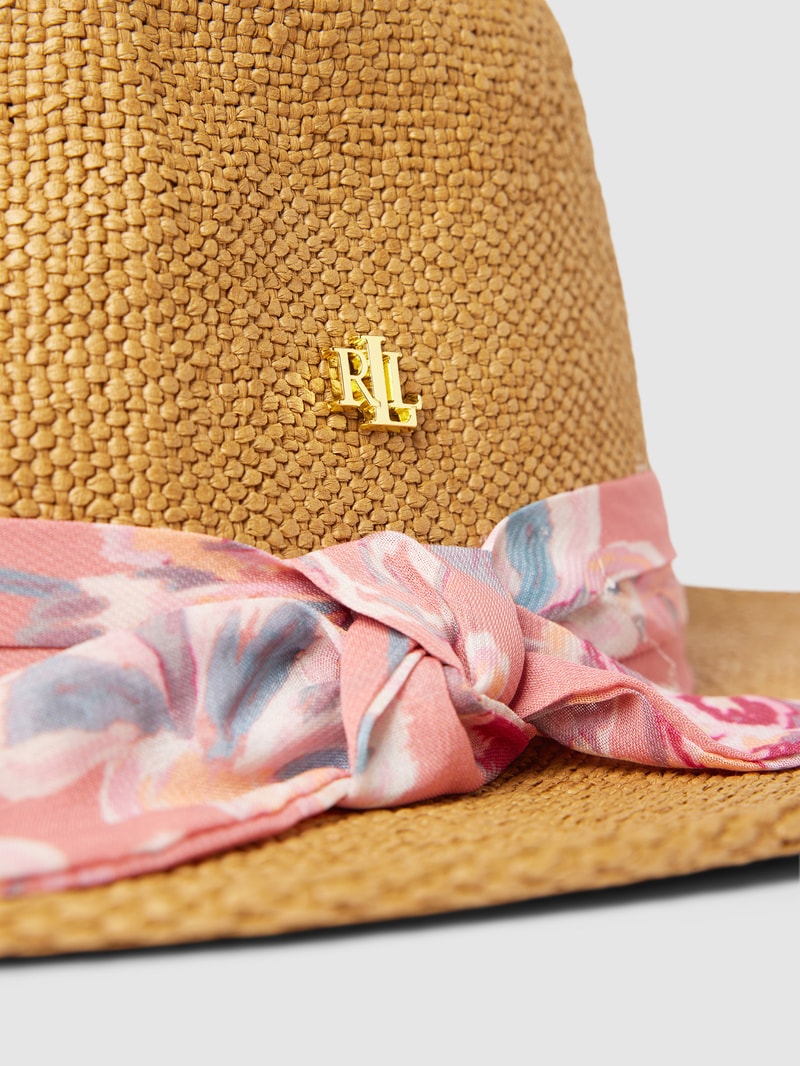 Fedora mit Hutband mit floralem Print in beige