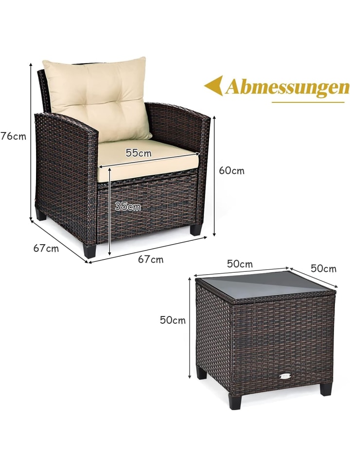COSTWAY 3-tlg. Polyrattan Lounge Set in Braun günstig kaufen onesize
