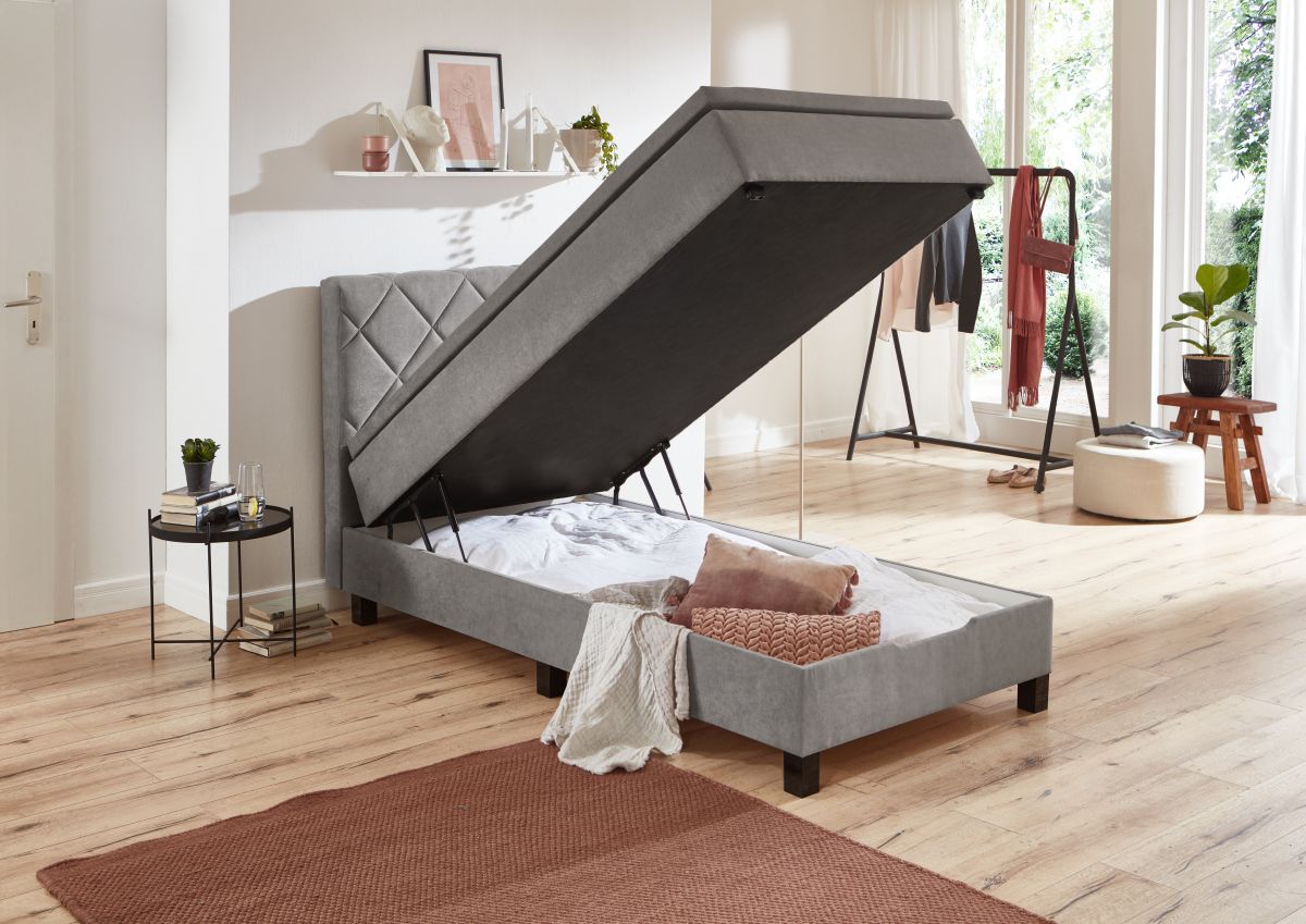 Sun Garden Boxspringbett Jeff mit Bettkasten Silber 100 x 200 cm