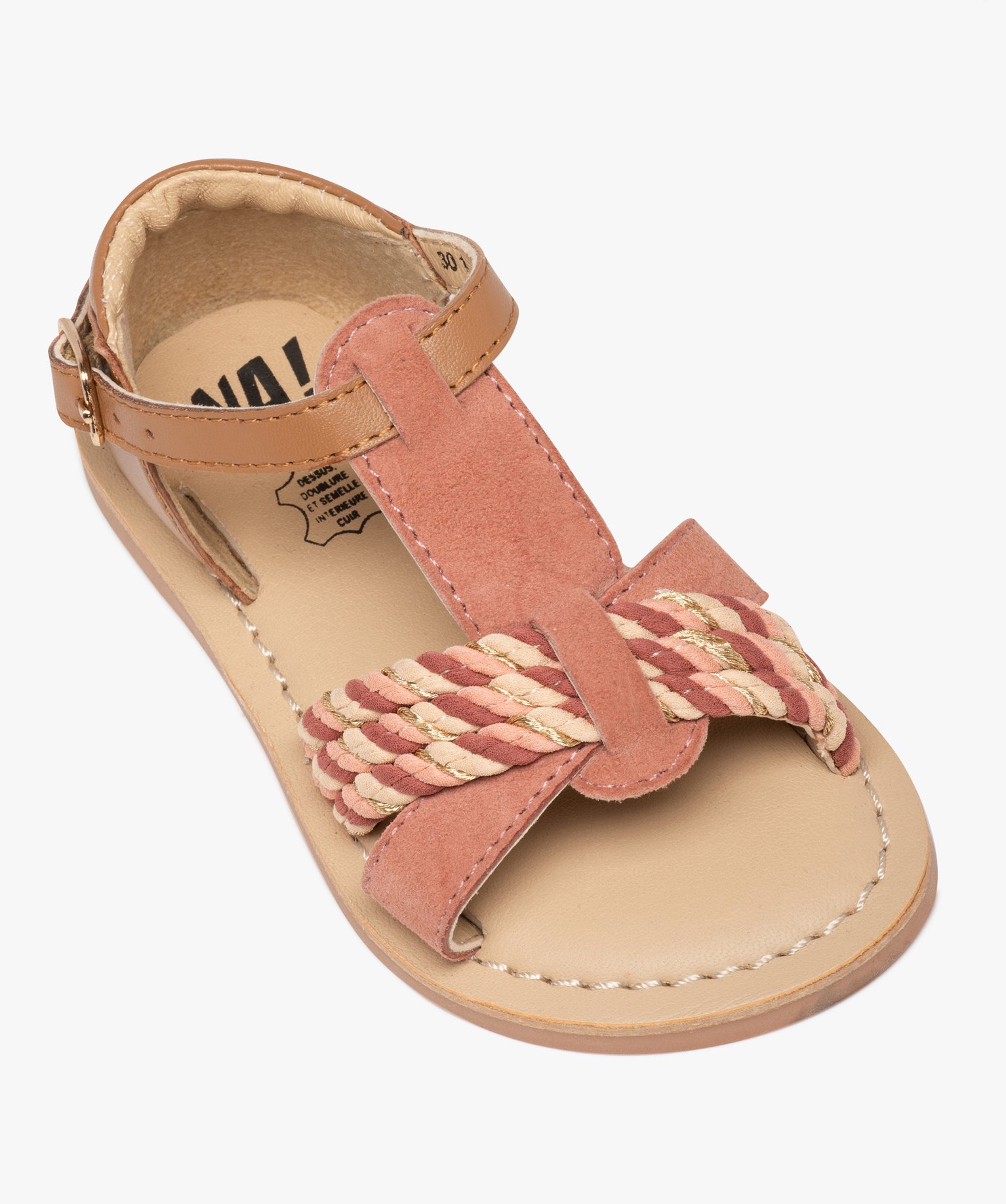 Sandales bébé fille en cuir à brides tressées – NA! rose | GEMO