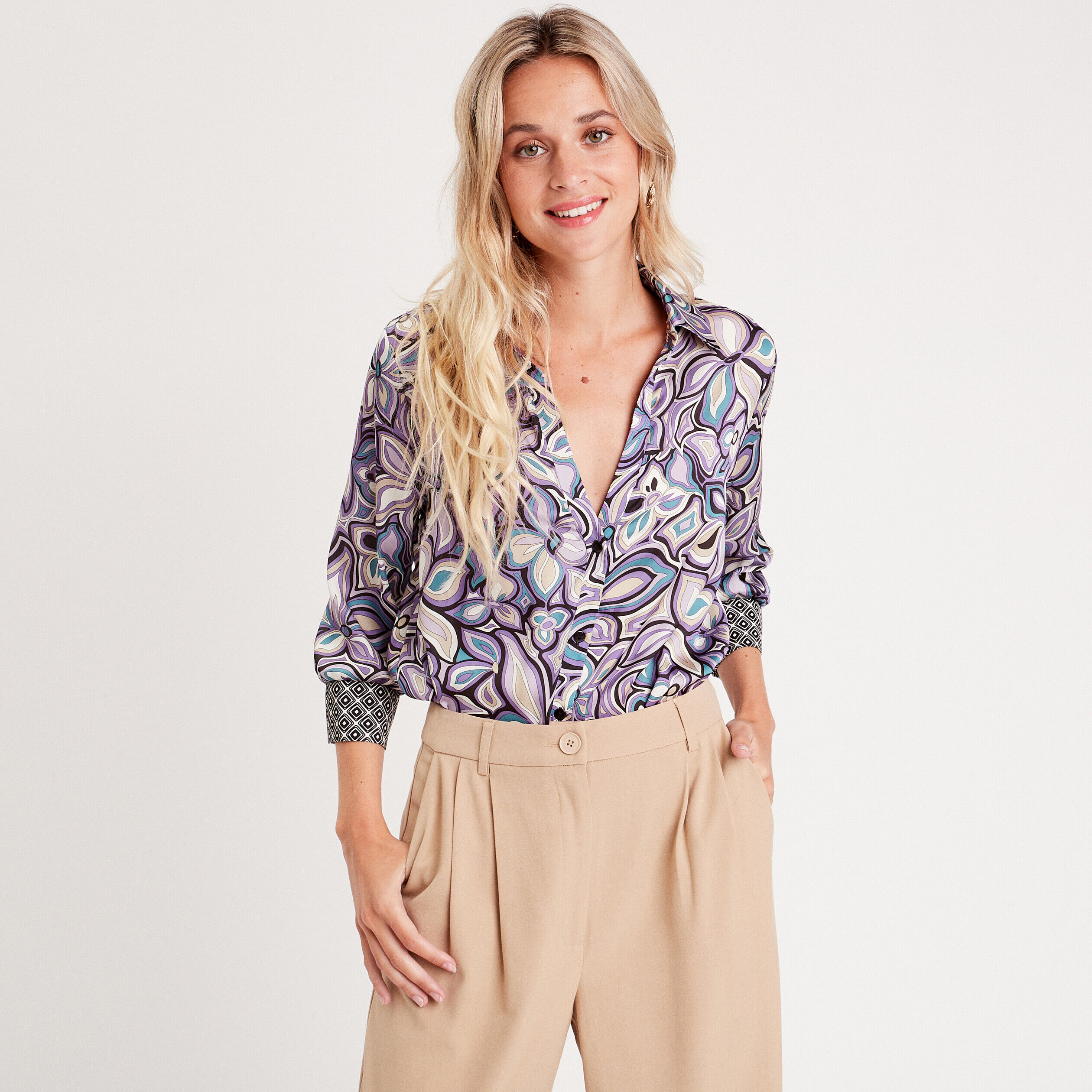 Chemise à manches longues mauve femme | Cache Cache