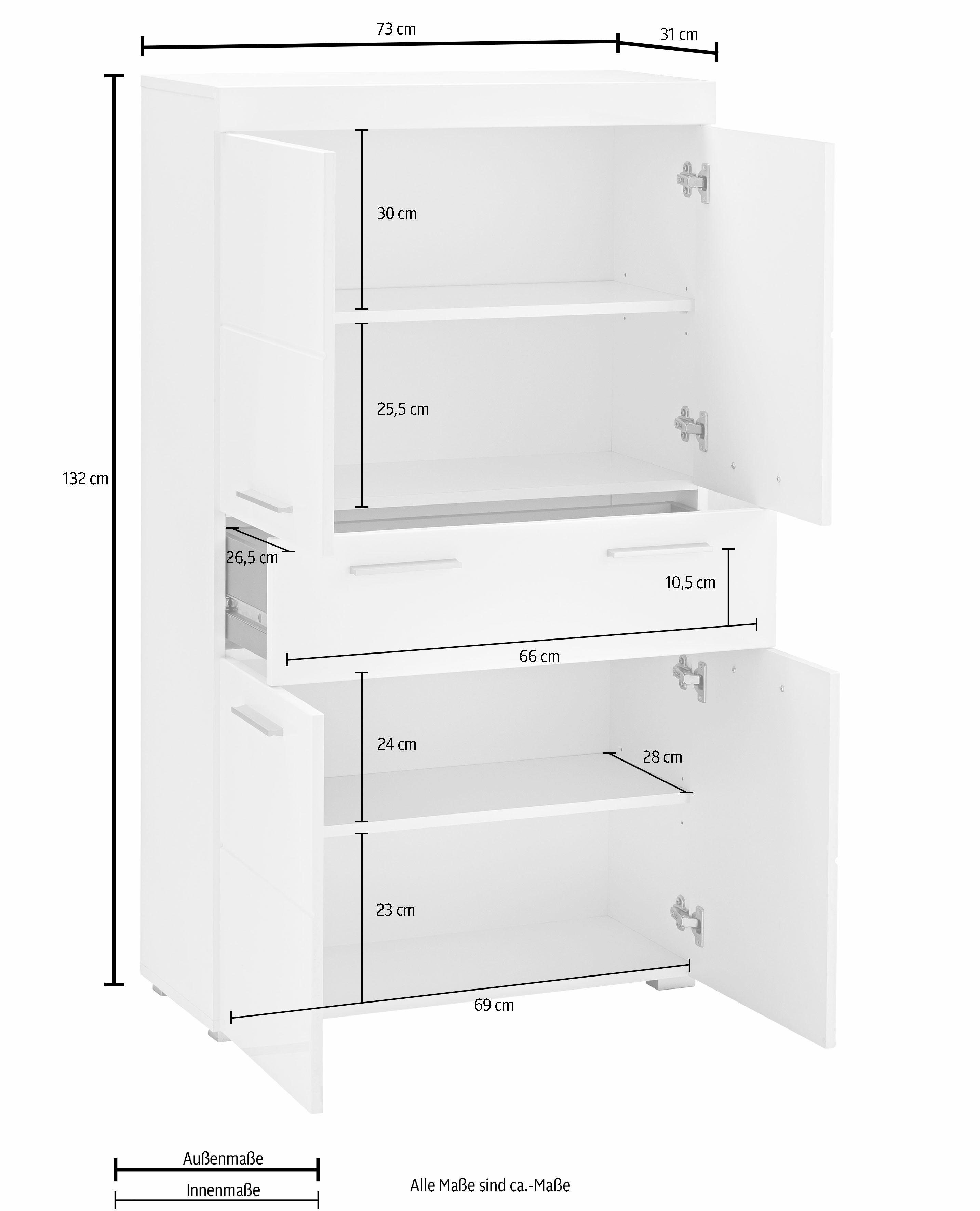 INOSIGN Midischrank Avena Breite 73 cm, Badezimmerschrank mit 1 großen Schubkasten und 4 Türen