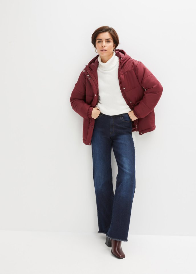 Verkürzte Steppjacke mit Kapuze und Taillenregulierung