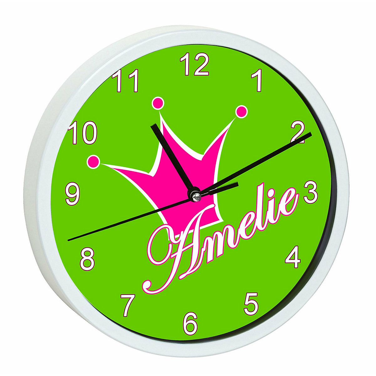 Kinder Wanduhr personalisiert mit Name Krone apfelgrün rosa