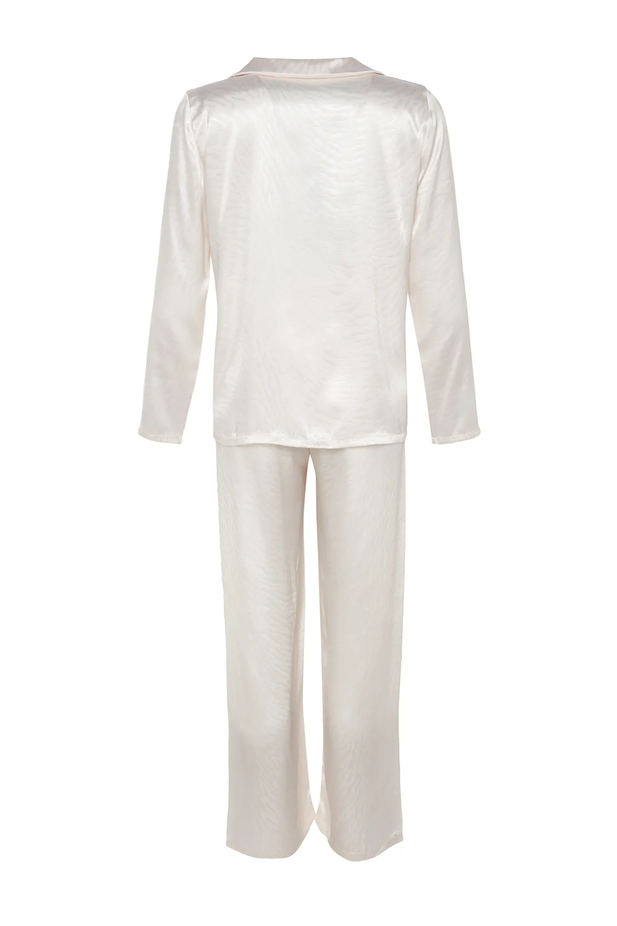 Trendyol Collection  Ecrufarbenes, gewebtes Pyjama-Set aus Hemd und Hose aus Satin mit Tiermuster THMAW24PT00001
