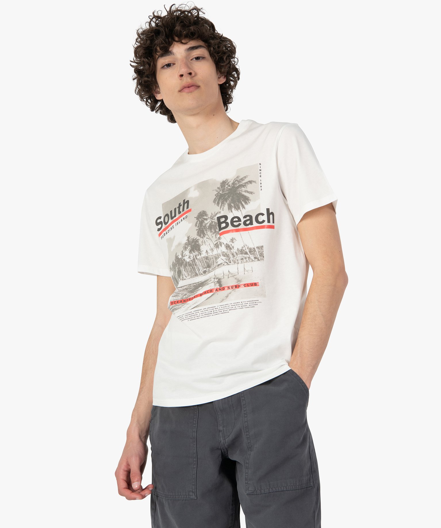 Tee-shirt homme à manches courtes motif plage blanc | GEMO
