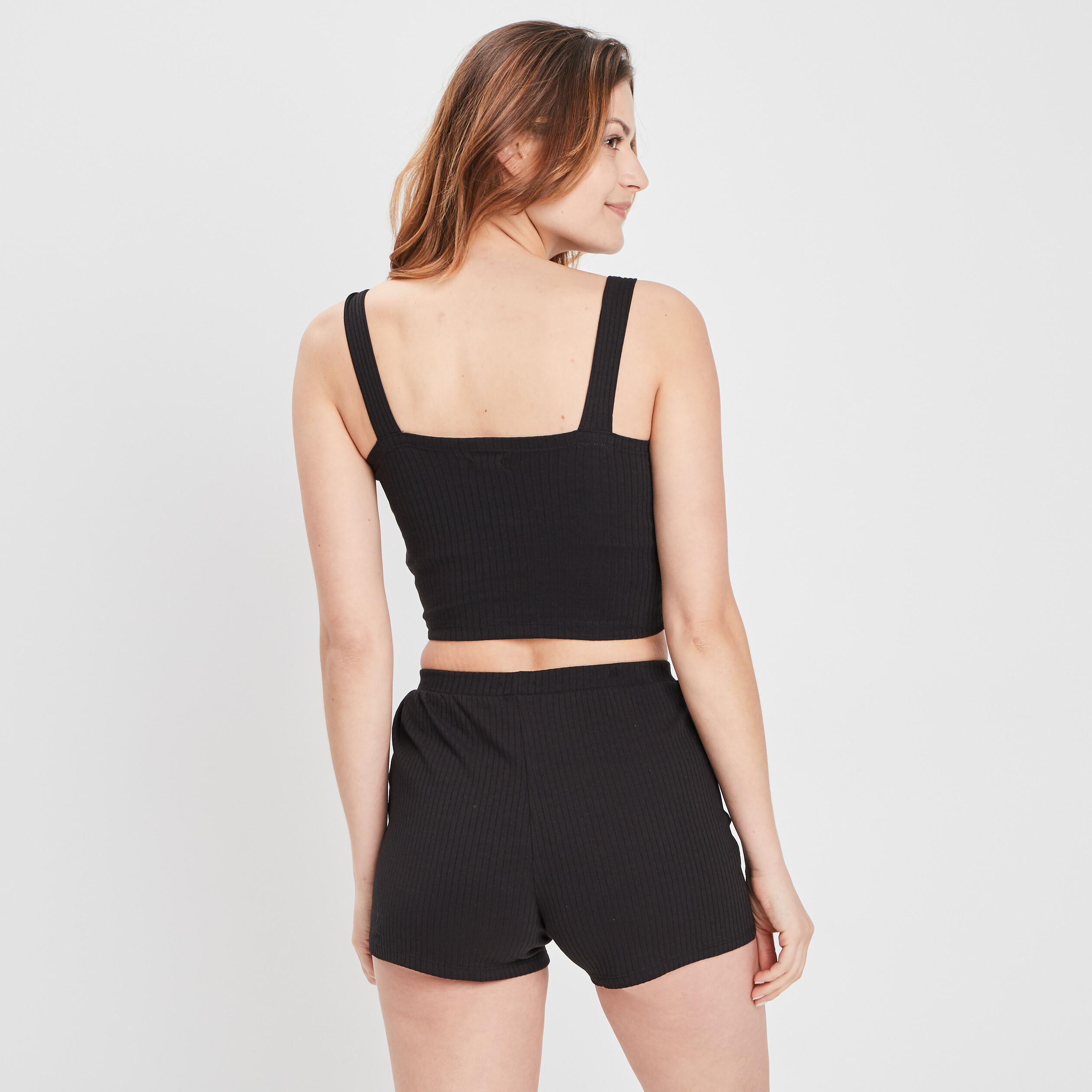 Haut de pyjama crop-top noir femme | La Halle