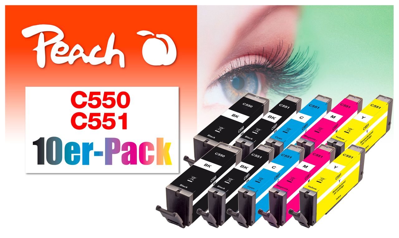 Peach 10er-Pack Tintenpatronen ersetzt Canon PGI-550, CLI-551