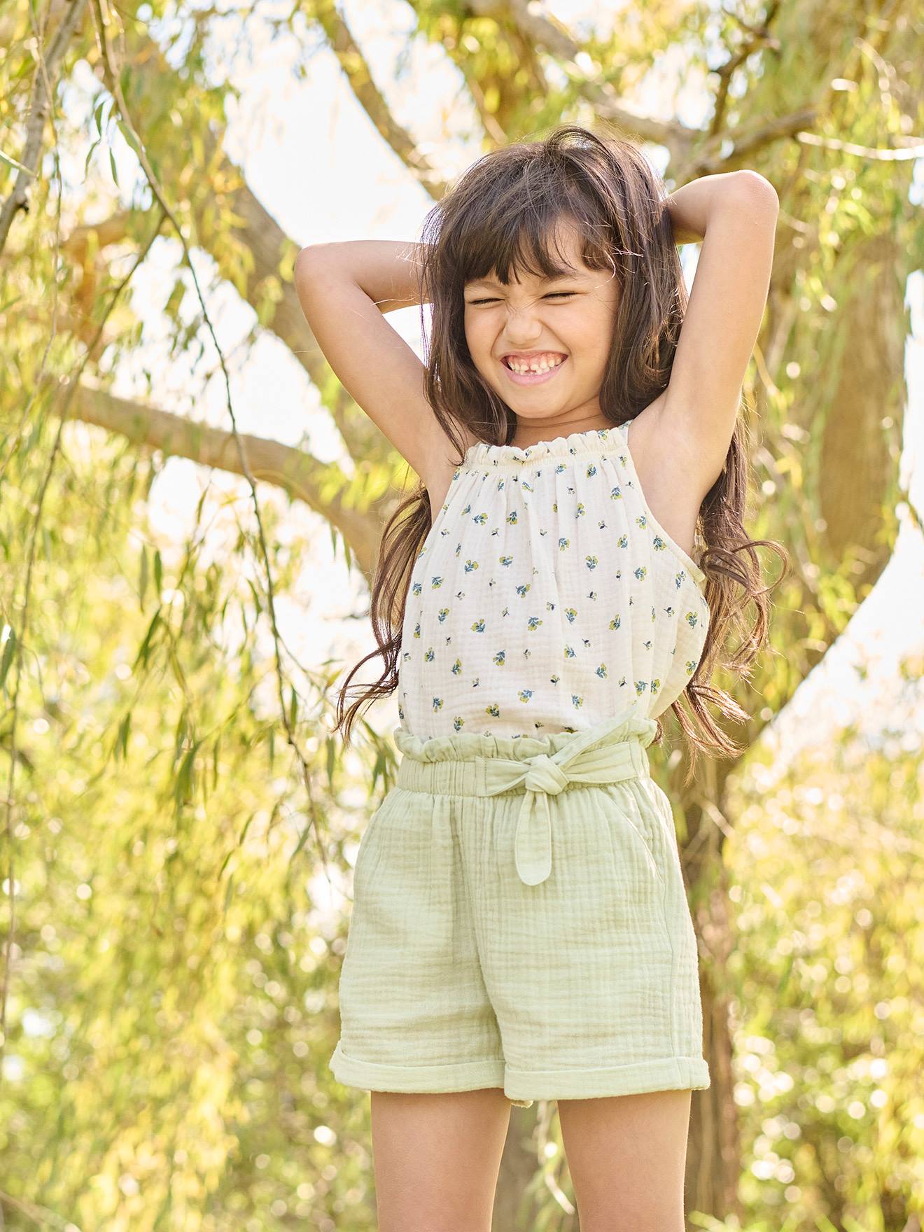 Vertbaudet Mädchen Paperbag-Shorts, Musselin - vanille