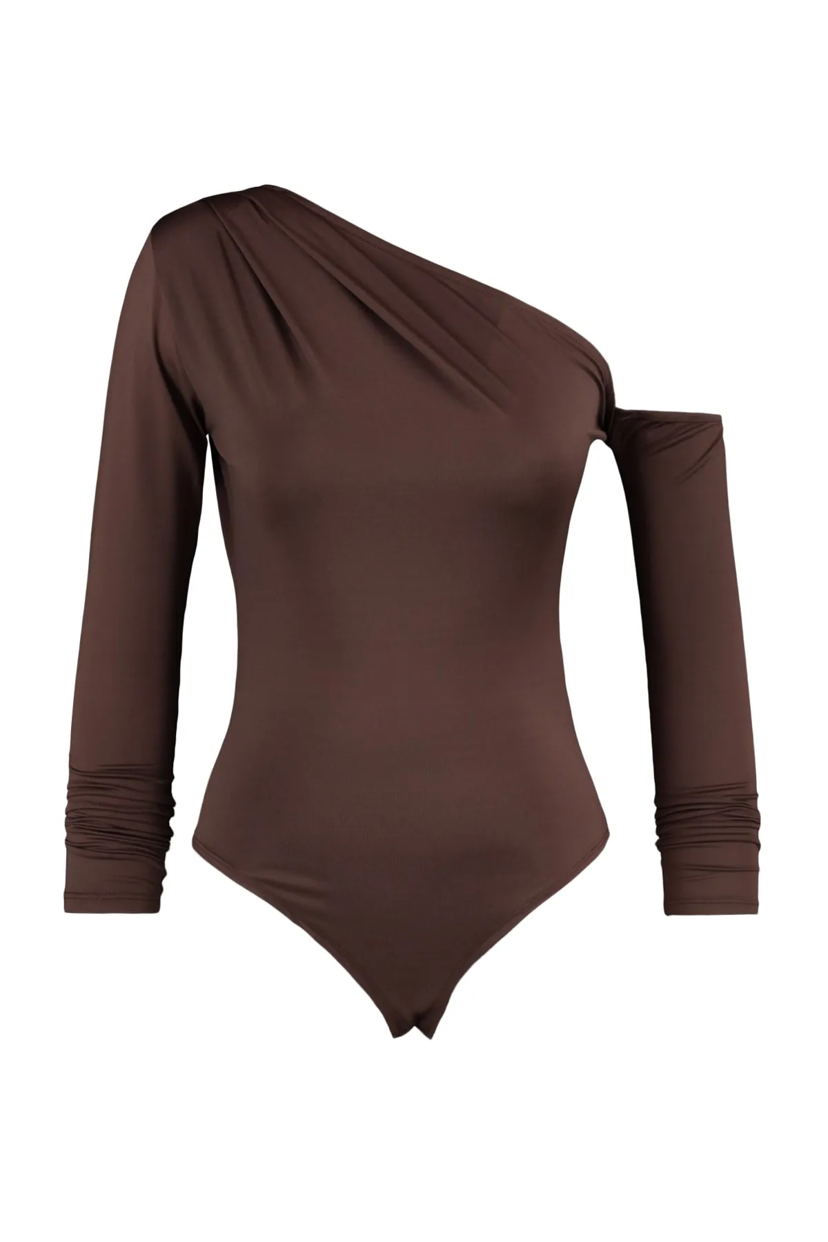Trendyol Collection  Brauner, asymmetrischer Kragen, langärmeliger Stretch-Strickbody mit Druckknöpfen TWOAW22BD0080
