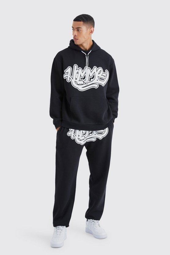 Oversize Trainingsanzug mit Homme Graffiti-Print und Kapuze