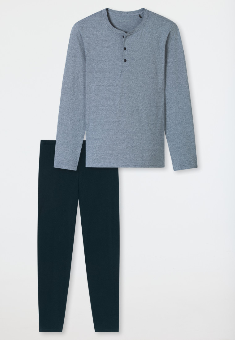 Schlafanzug lang Ringel Knopfleiste nachtblau - Casual Essentials
