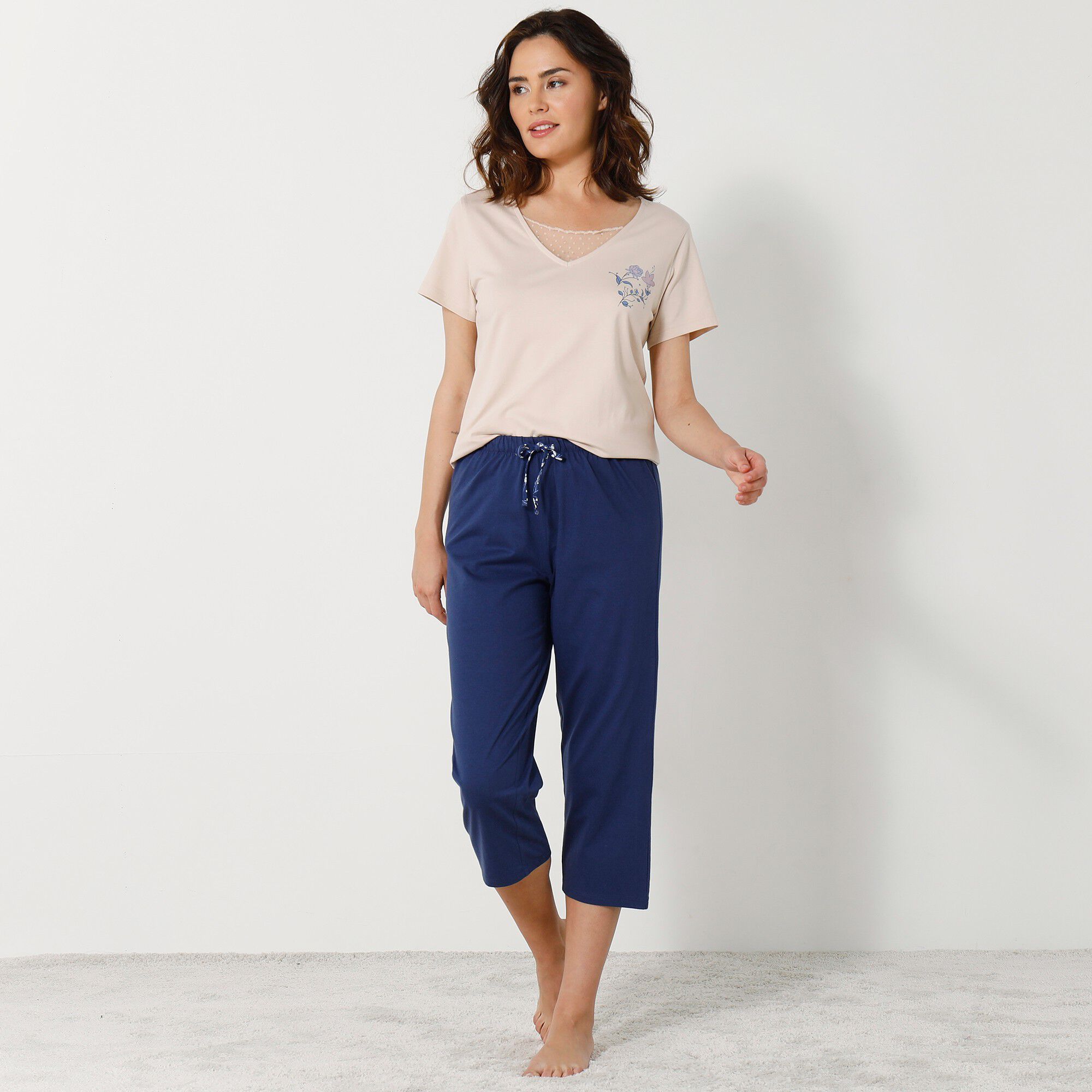 T- shirt pyjama manches courtes motif floral imprimé