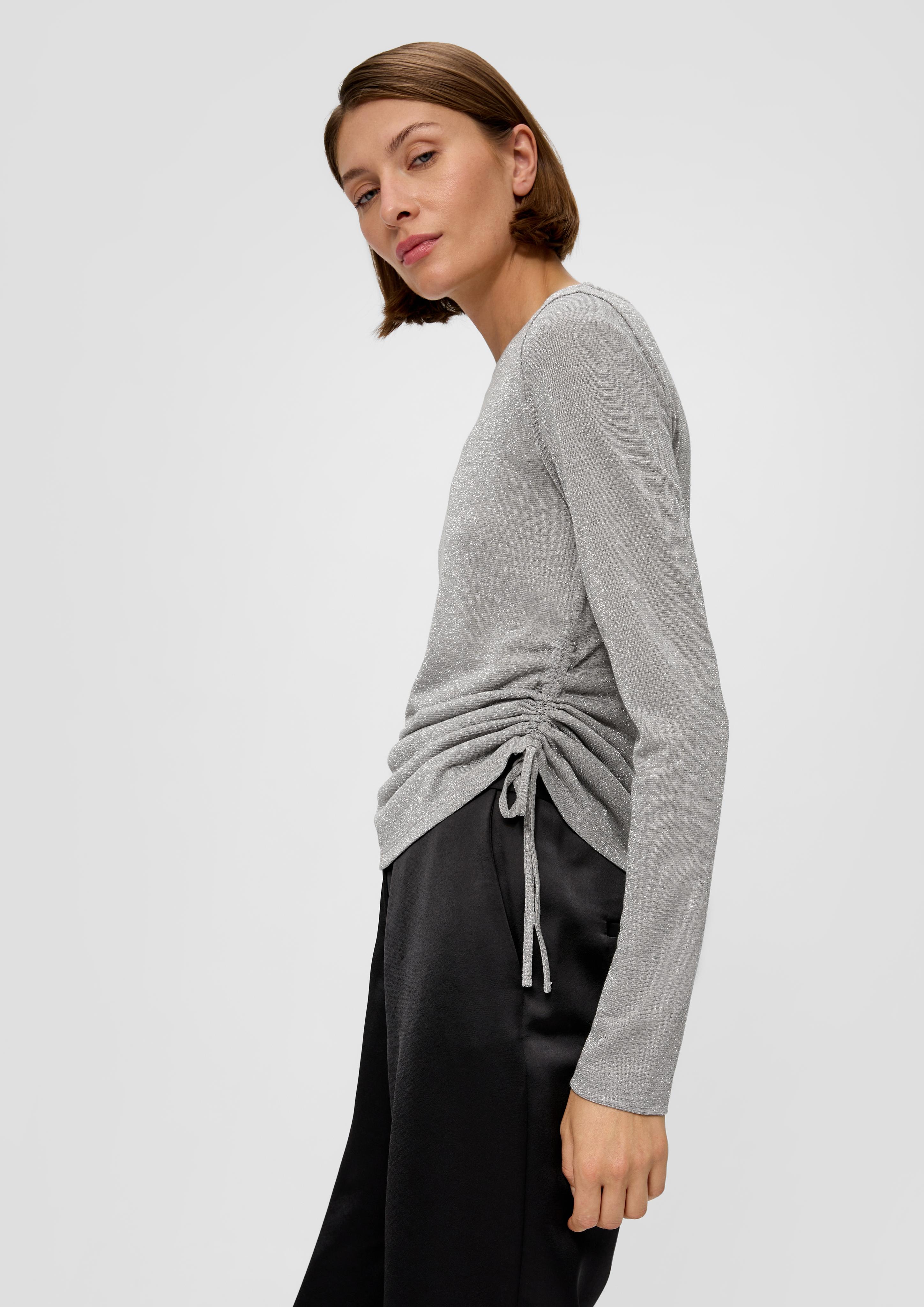 Glitzer-Longsleeve mit seitlicher Raffung  2137866-94X2