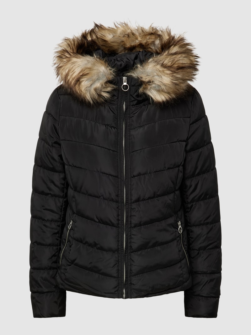 Steppjacke mit Kunstfellbesatz Modell 'ELLAN' in schwarz
