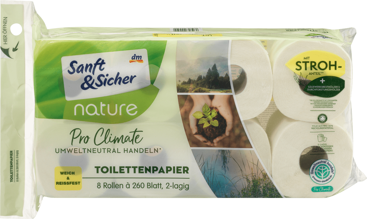 Toilettenpapier Pro Climate nature Stroh 2-lagig (8x260 Blatt), 8 St