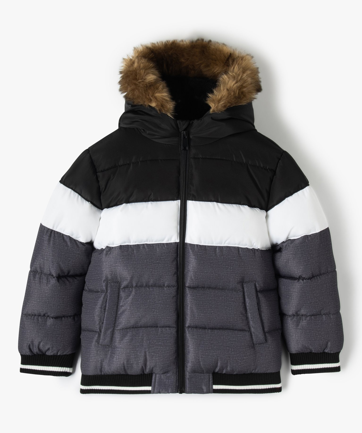 Blouson à capuche matelassé et doublé polaire Garçon gris | GEMO