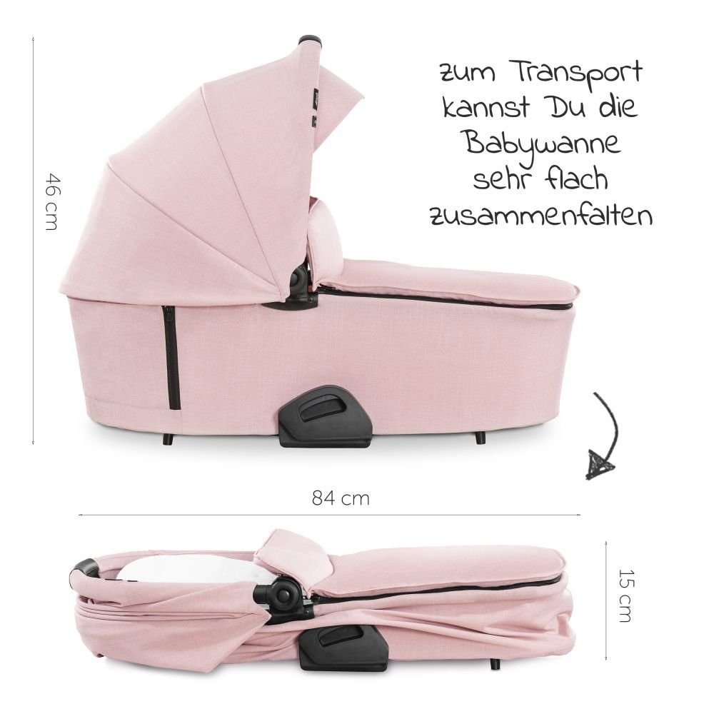 Hauck Kombi-Kinderwagen Vision X Duoset Black - Melange Rose, (7-tlg), 2in1 Kinderwagen Buggy Set mit Babywanne, Sportsitz und Regenschutz
