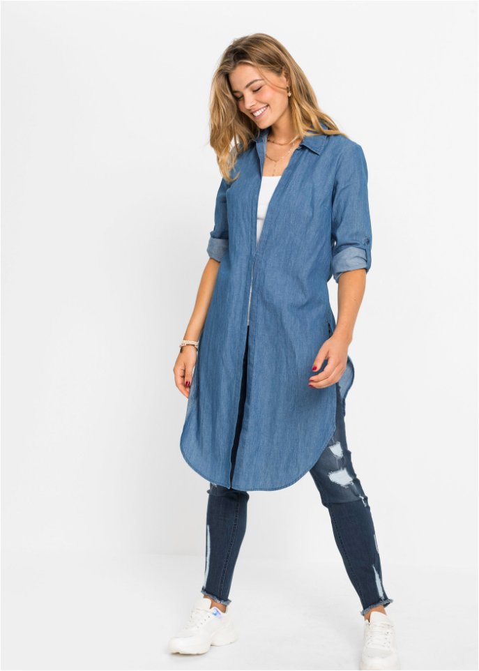 Longbluse mit seitlichen Schlitzen