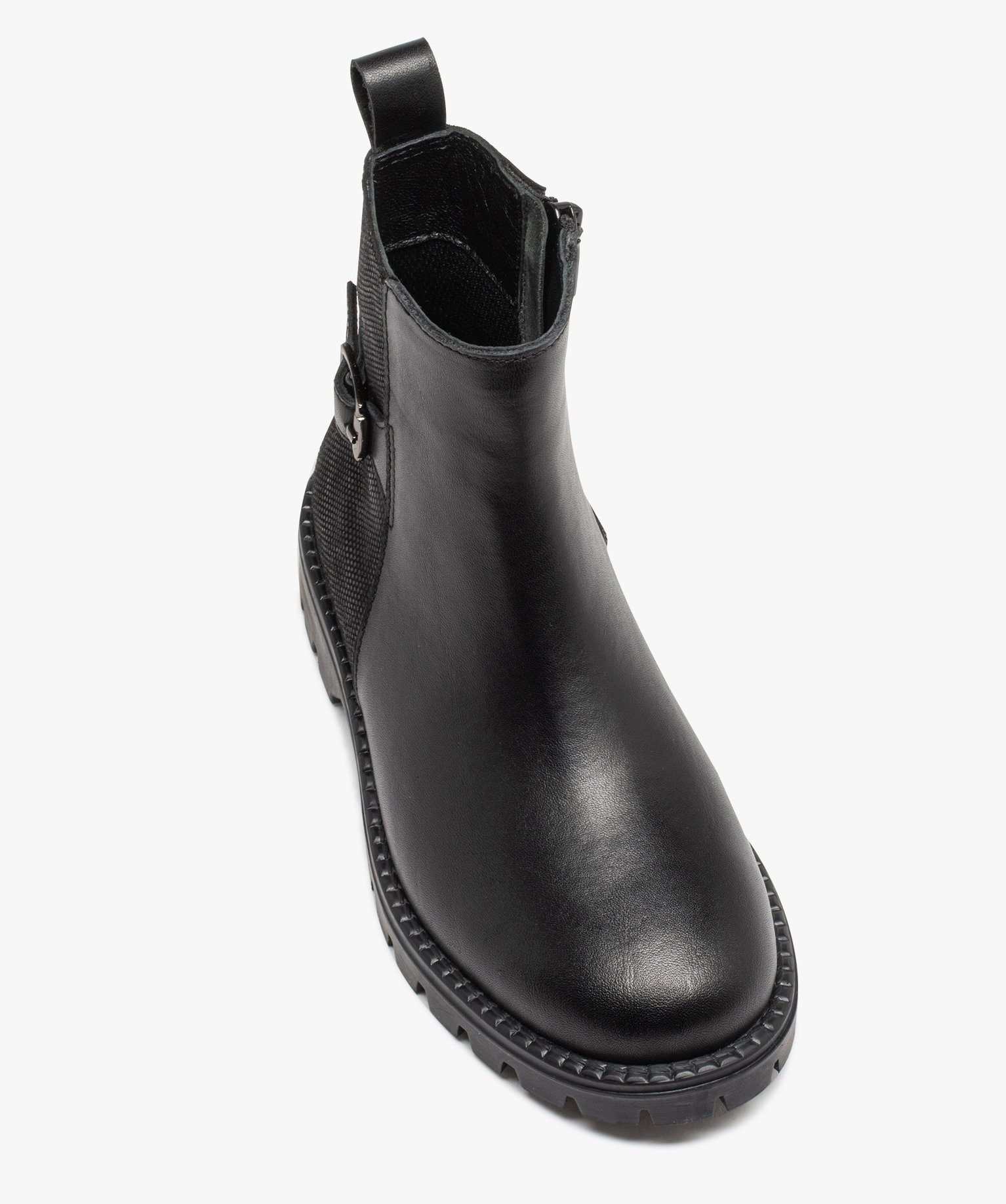 Boots en cuir à semelle crantée et bride fille noir | GEMO