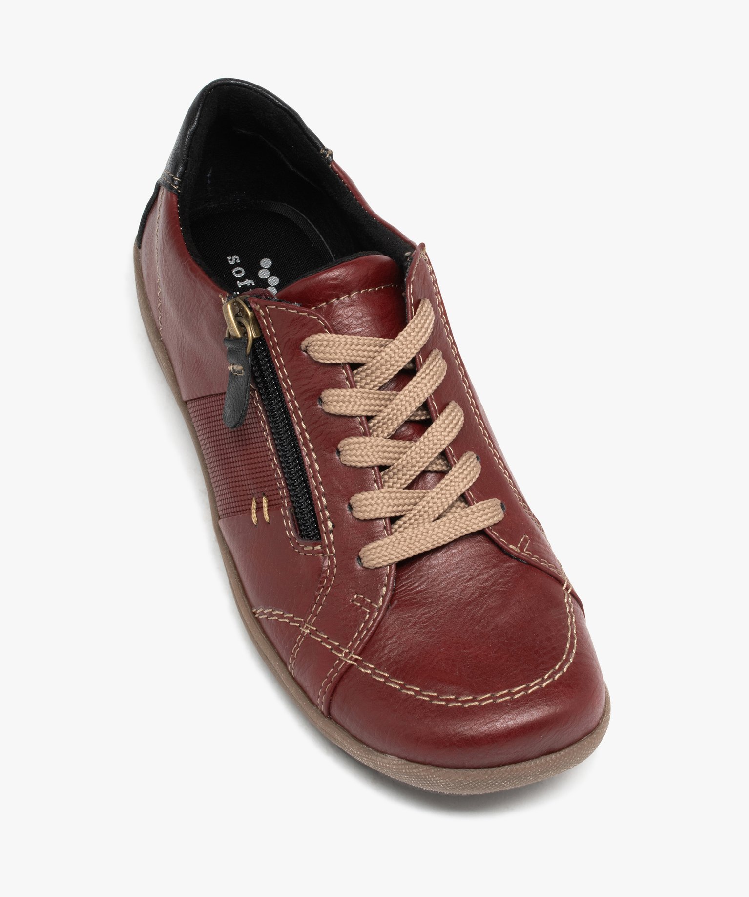Derbies femme confort dessus uni à zip et à lacets - Softr... rouge | GEMO