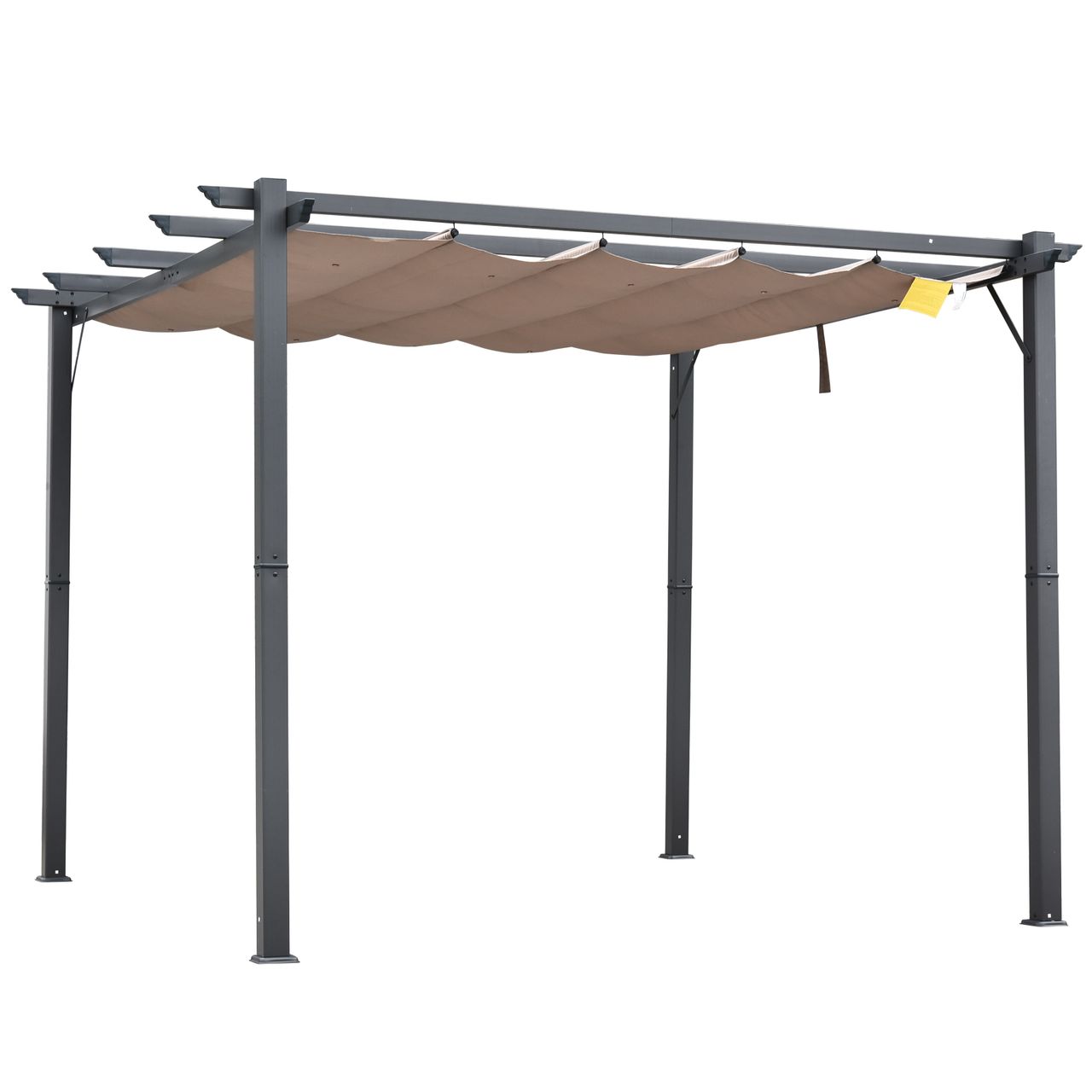Outsunny Pergola Pavillon Terrassenüberdachung mit Schiebedach Garten Alu Kohlegrau Kaffeebraun 3x3x2,23 m