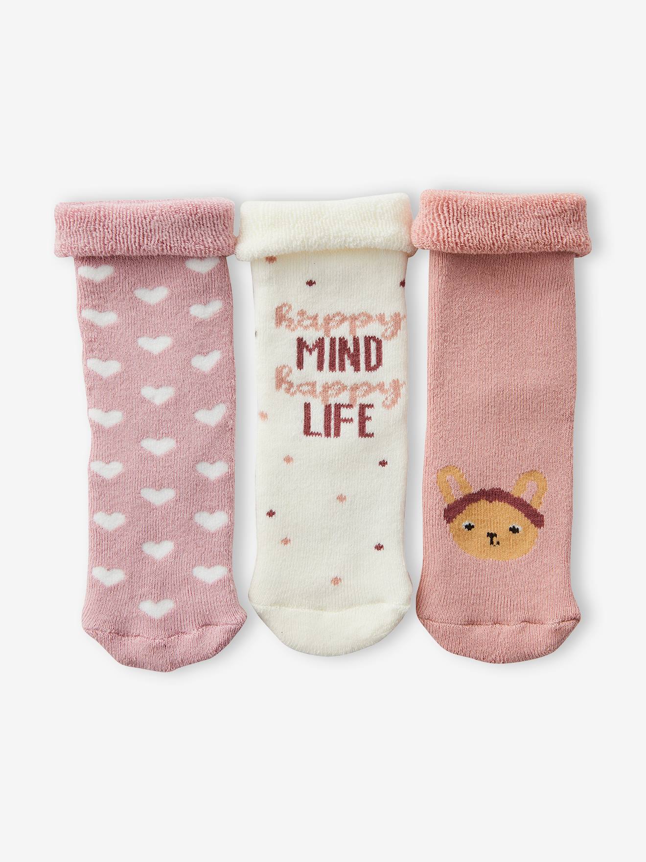 Vertbaudet 3er-Pack Mädchen Baby Socken, Hasen/Herzen Oeko-Tex - zartrosa