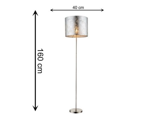 meineWunschleuchte LED Stehlampe, Leuchte ist über den Fußschalter dimmbar, LED wechselbar, warmweiß, ausgefallene moderne Designer-lampen Lampenschirm Stoff Silber H 160cm