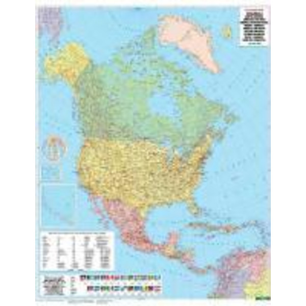 Nordamerika physisch-politisch 1 : 8 000 000 Planokarte - Straßenkarte