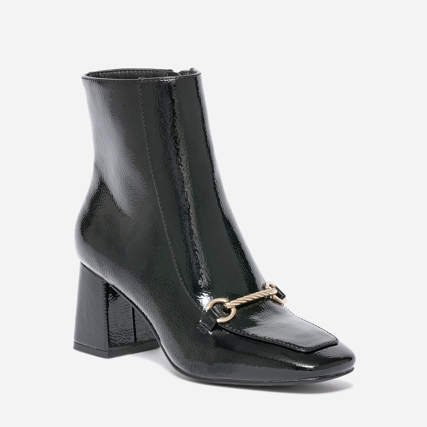 Boots noir verni avec mors doré