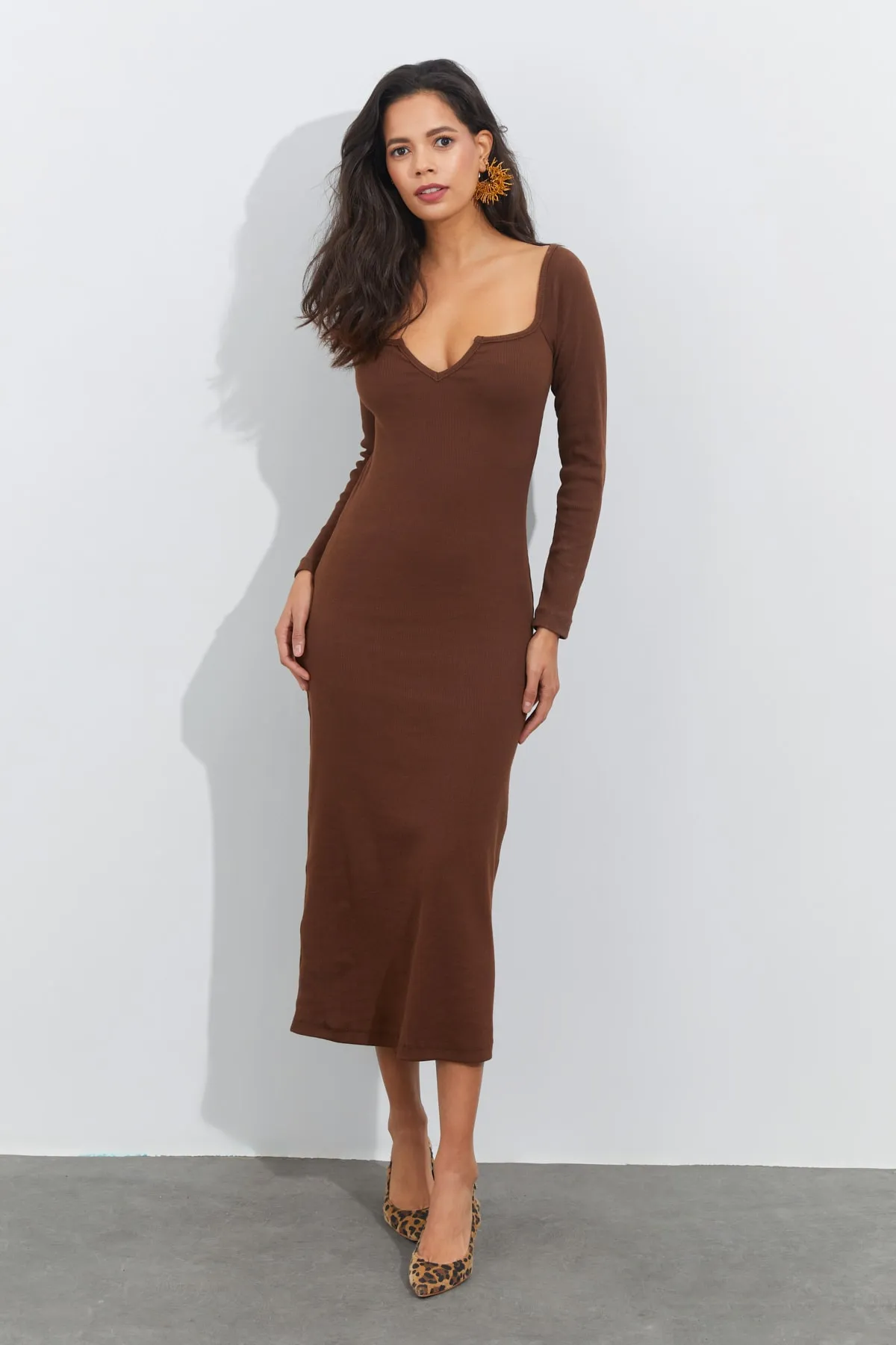 Cool & Sexy  Braunes Maxi-Camisole-Kleid mit V-Ausschnitt für Damen EY1086