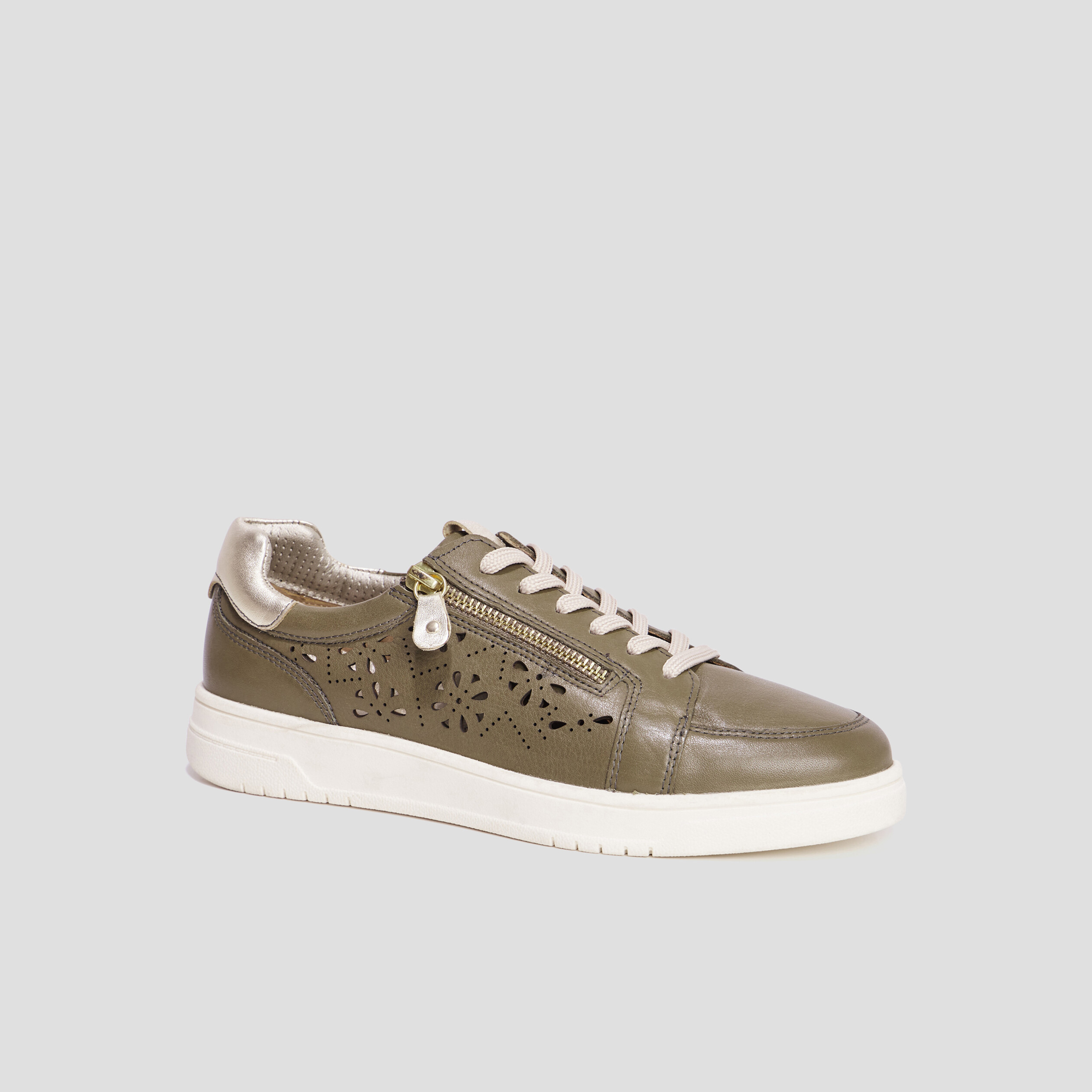 Derbies en cuir pied large Confortissimo vert kaki femme | La Halle