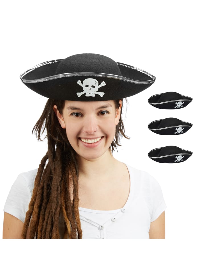 relaxdays 4 x Piratenhut in Schwarz/ Silber günstig kaufen onesize