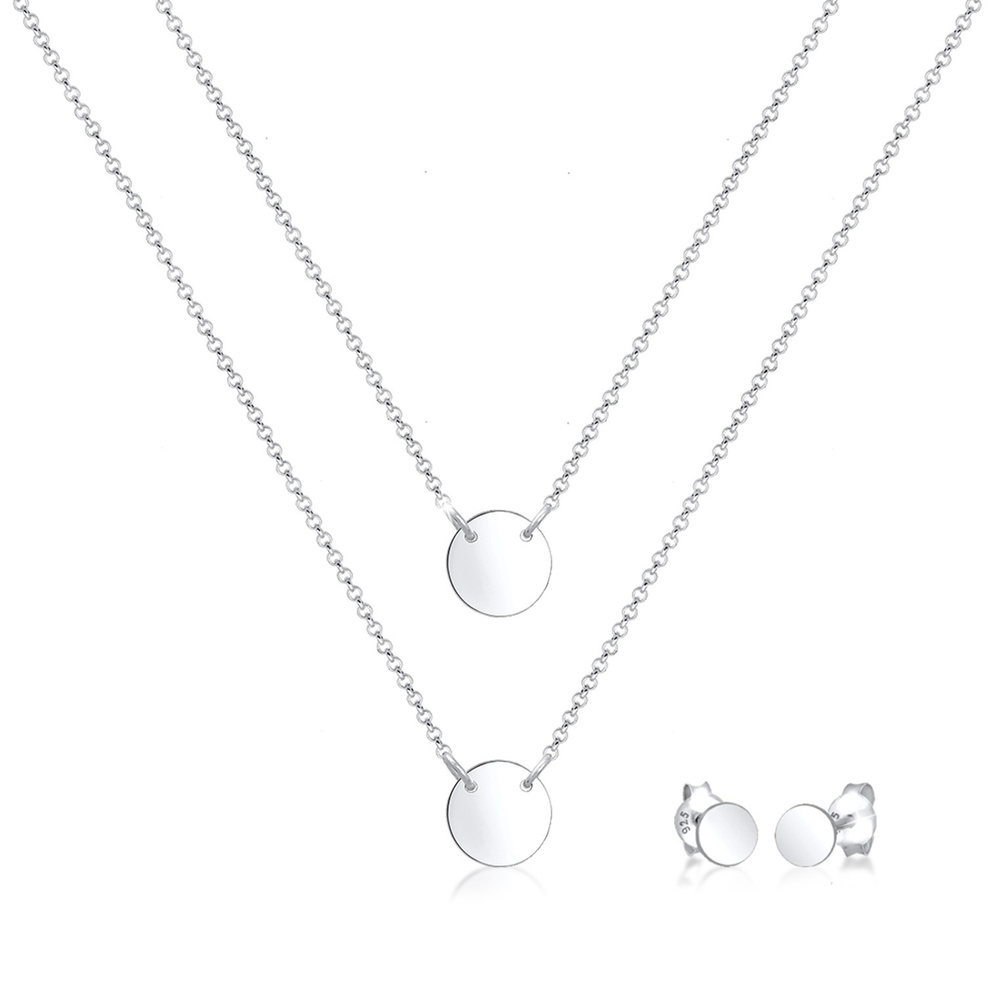 Elli Elli Ensemble de Bijoux Layer Kette Kreis Stecker Geo 925 Sterling Silber Bijoux