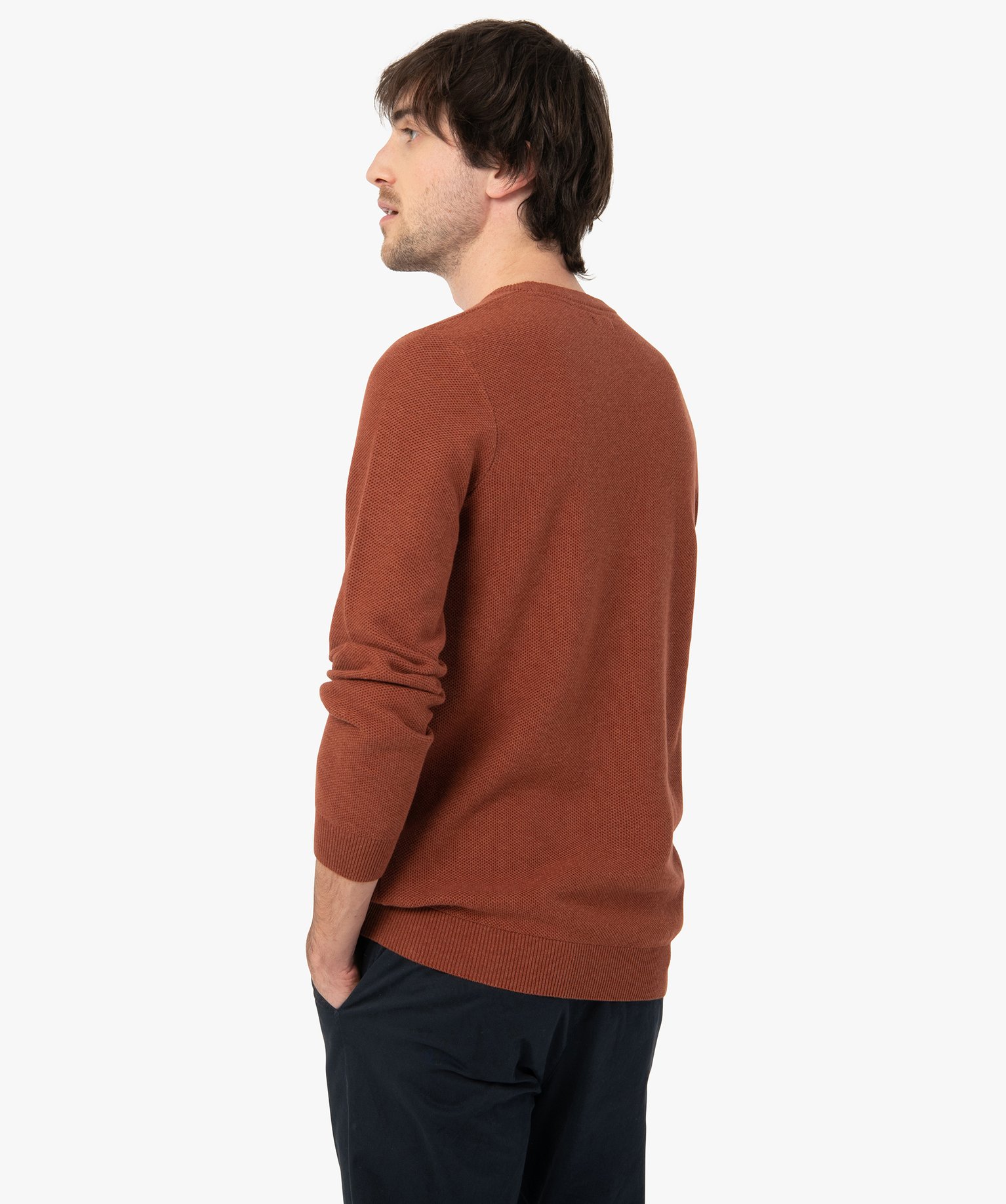 Pull homme uni en maille fantaisie orange | GEMO