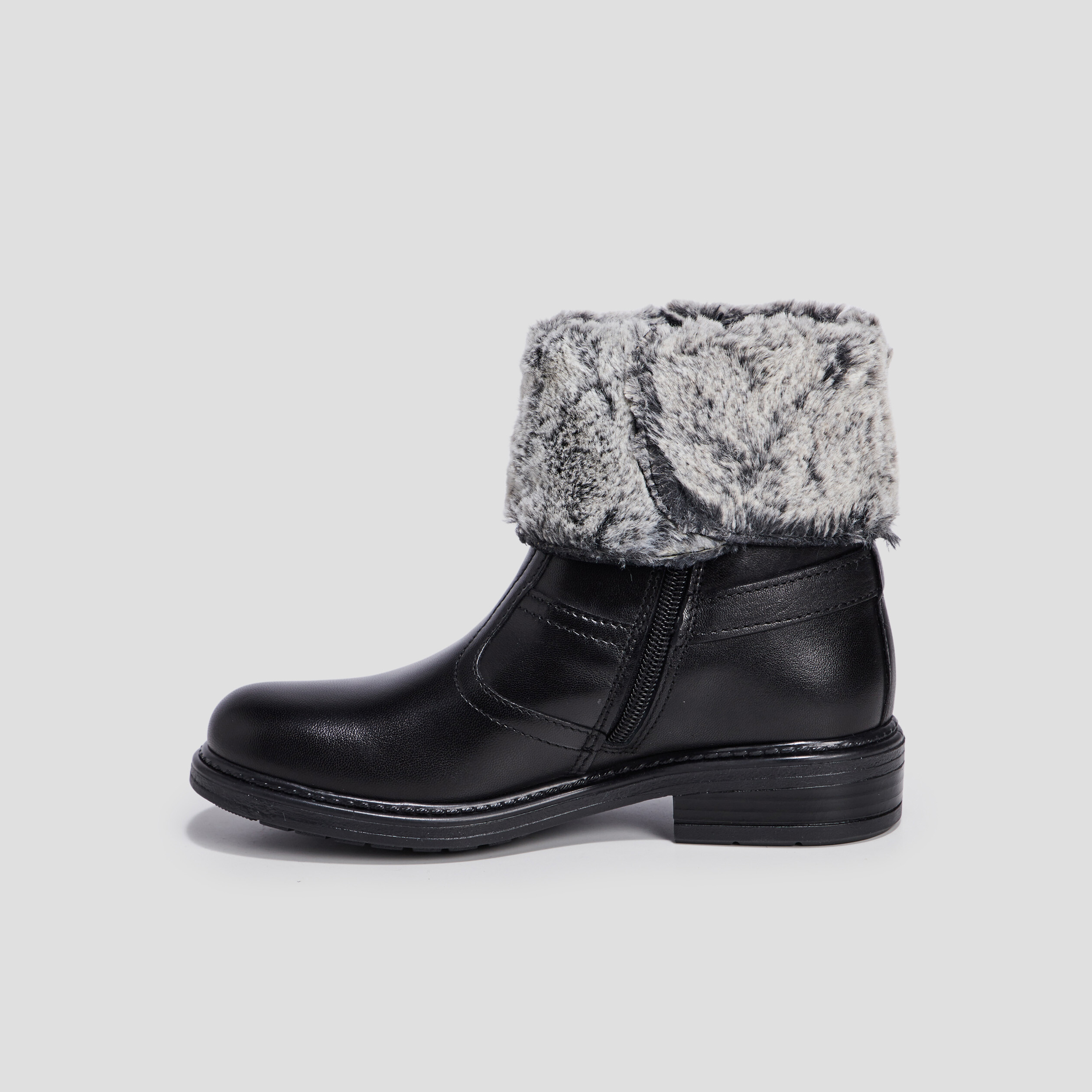 Bottines à fourrure en cuir noir fille | La Halle