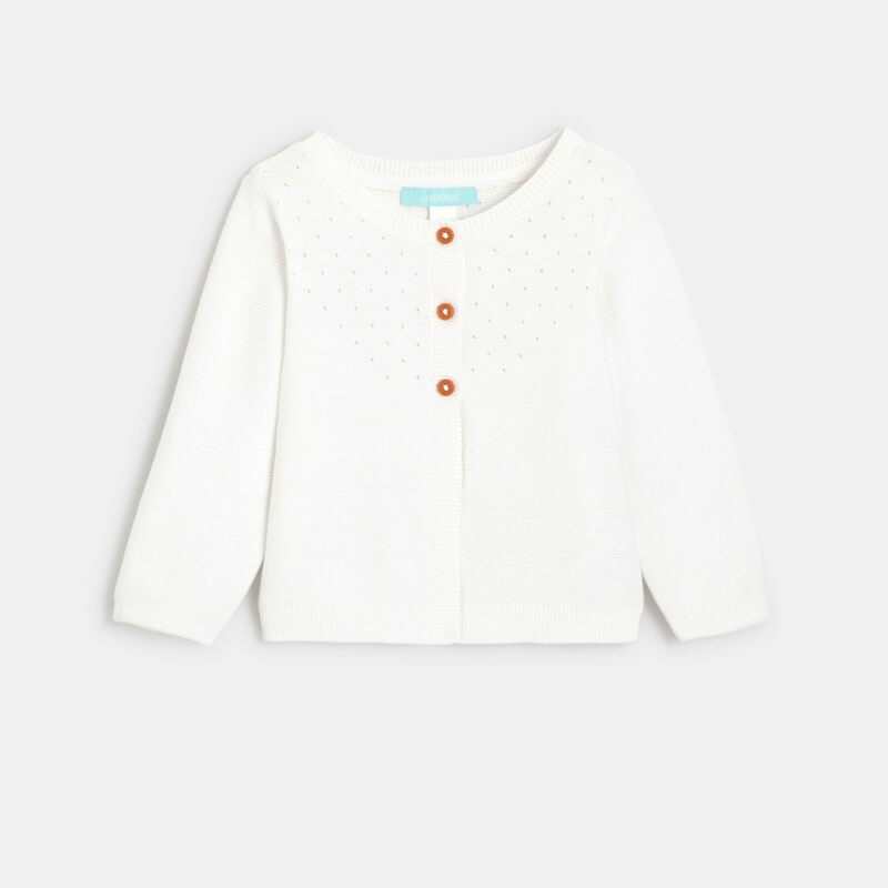 Gilet maille tricot effet pointelle blanc bébé fille