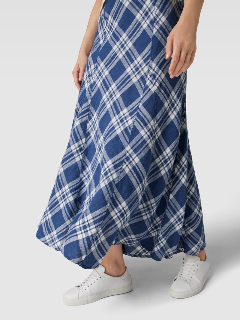 Maxirock aus Leinen mit Allover-Muster in blau