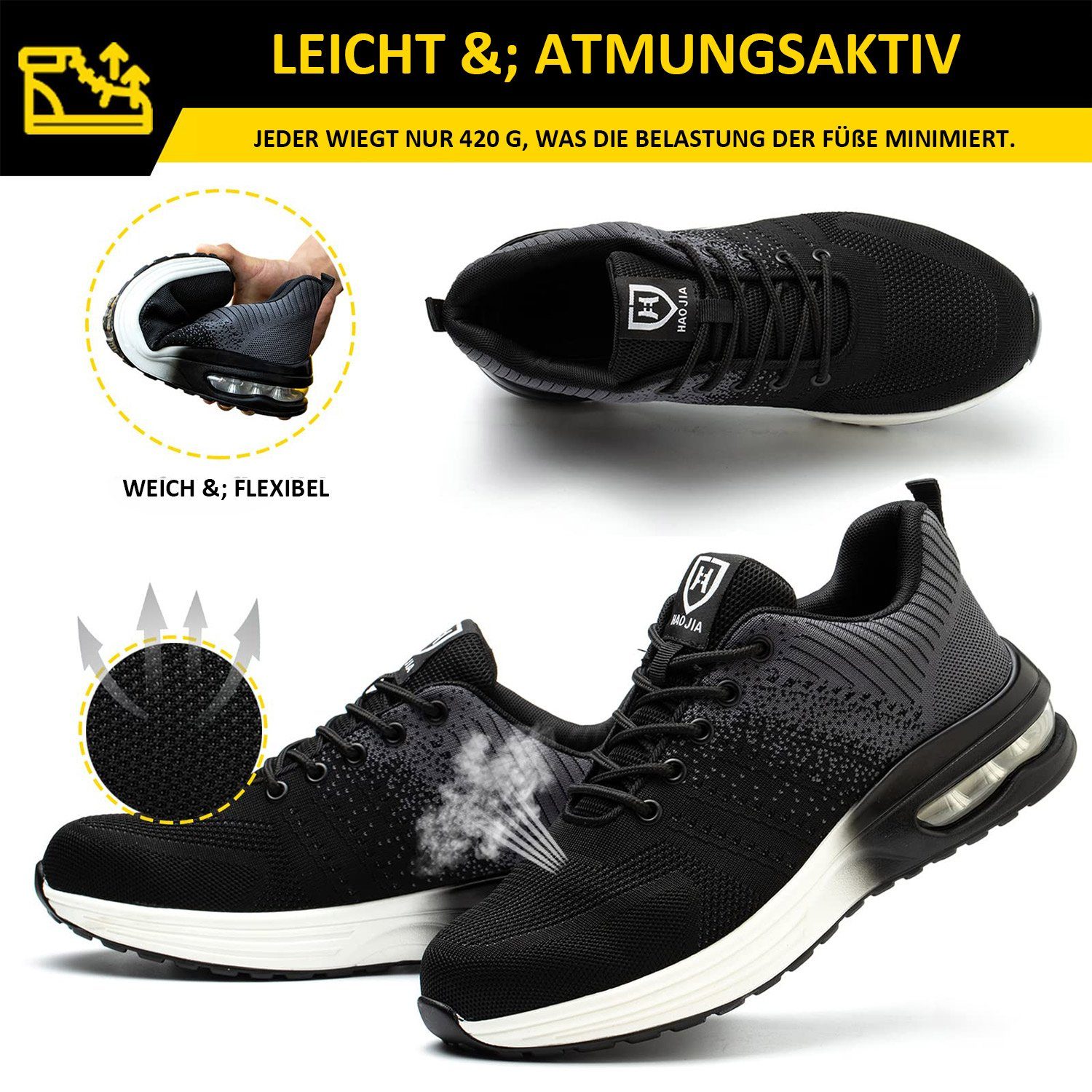 MAGICSHE Arbeitsschuhe für Männer und Frauen Sicherheitsschuh Leichte Sport Arbeit Training Schuhe Stahl Zehen Größen 37-46