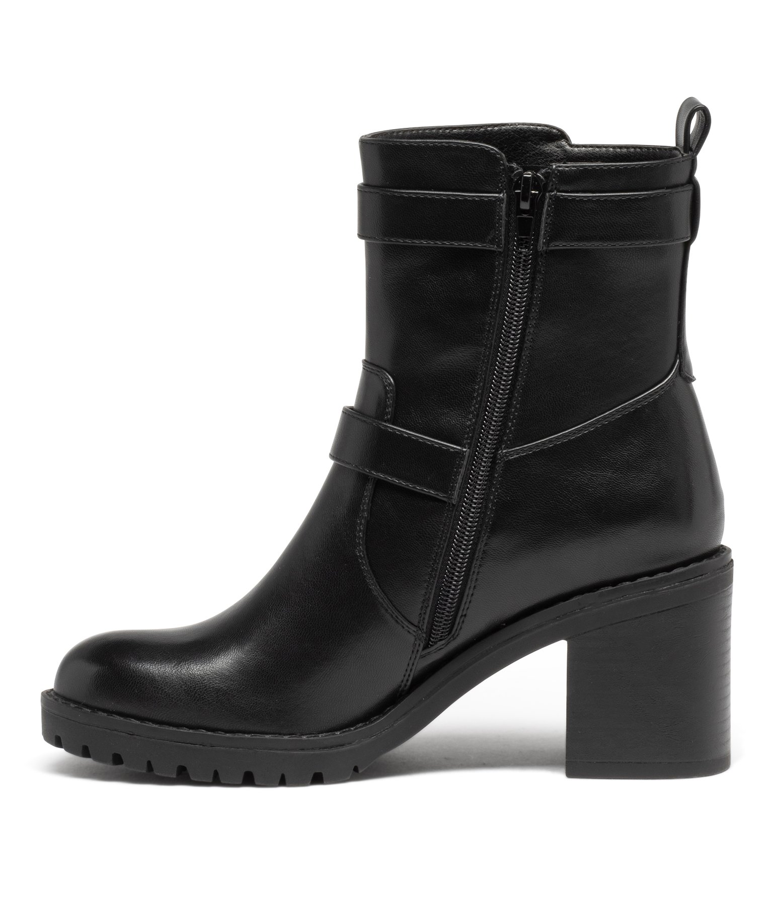 Boots à talon haut, semelle crantée et brides femme noir | GEMO