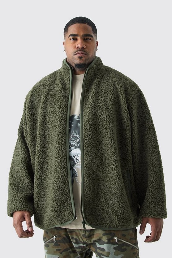 Plus Oversized Borg Funnel Neck Jacket