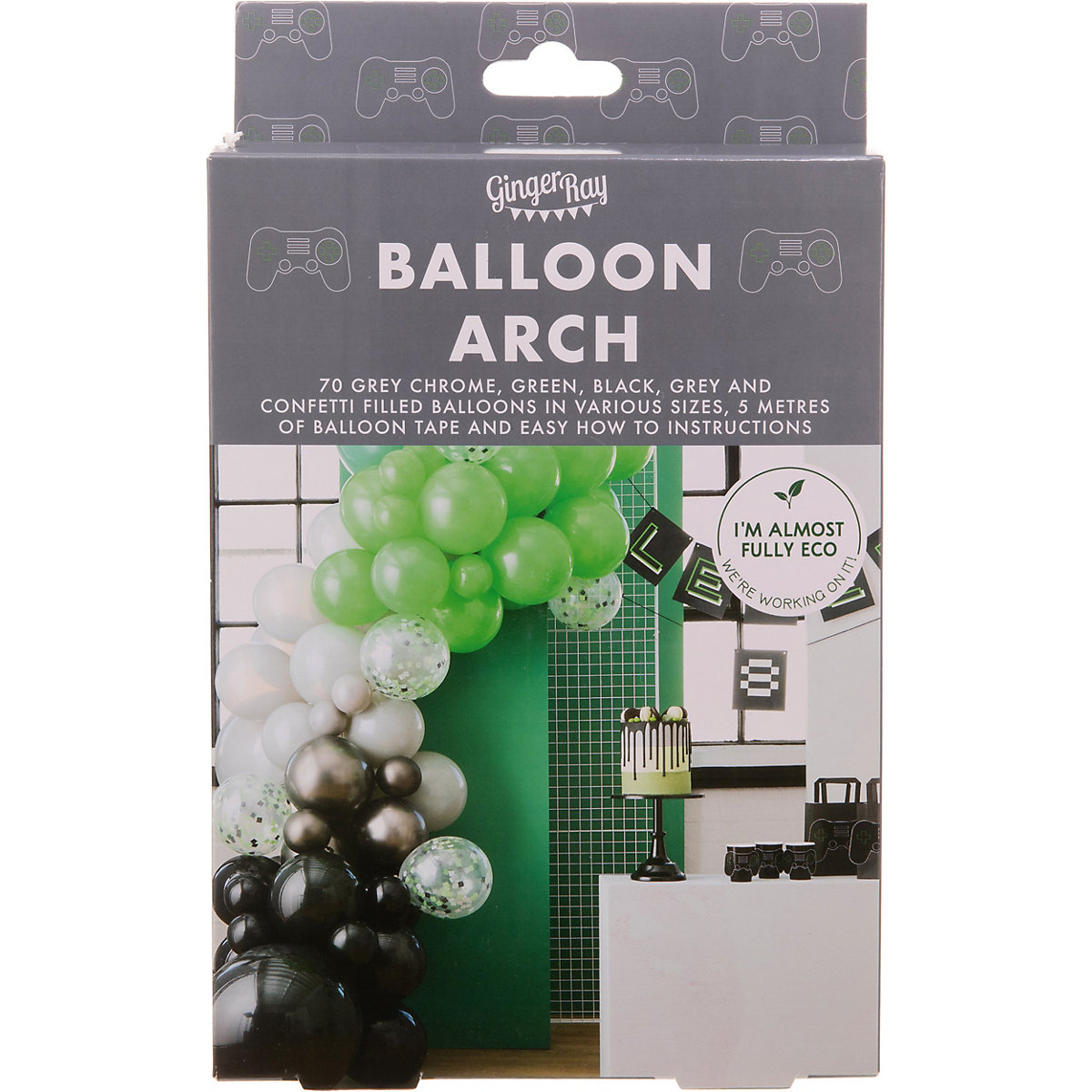 Ballongirlande Game On, black/green/grey, 70-tlg.