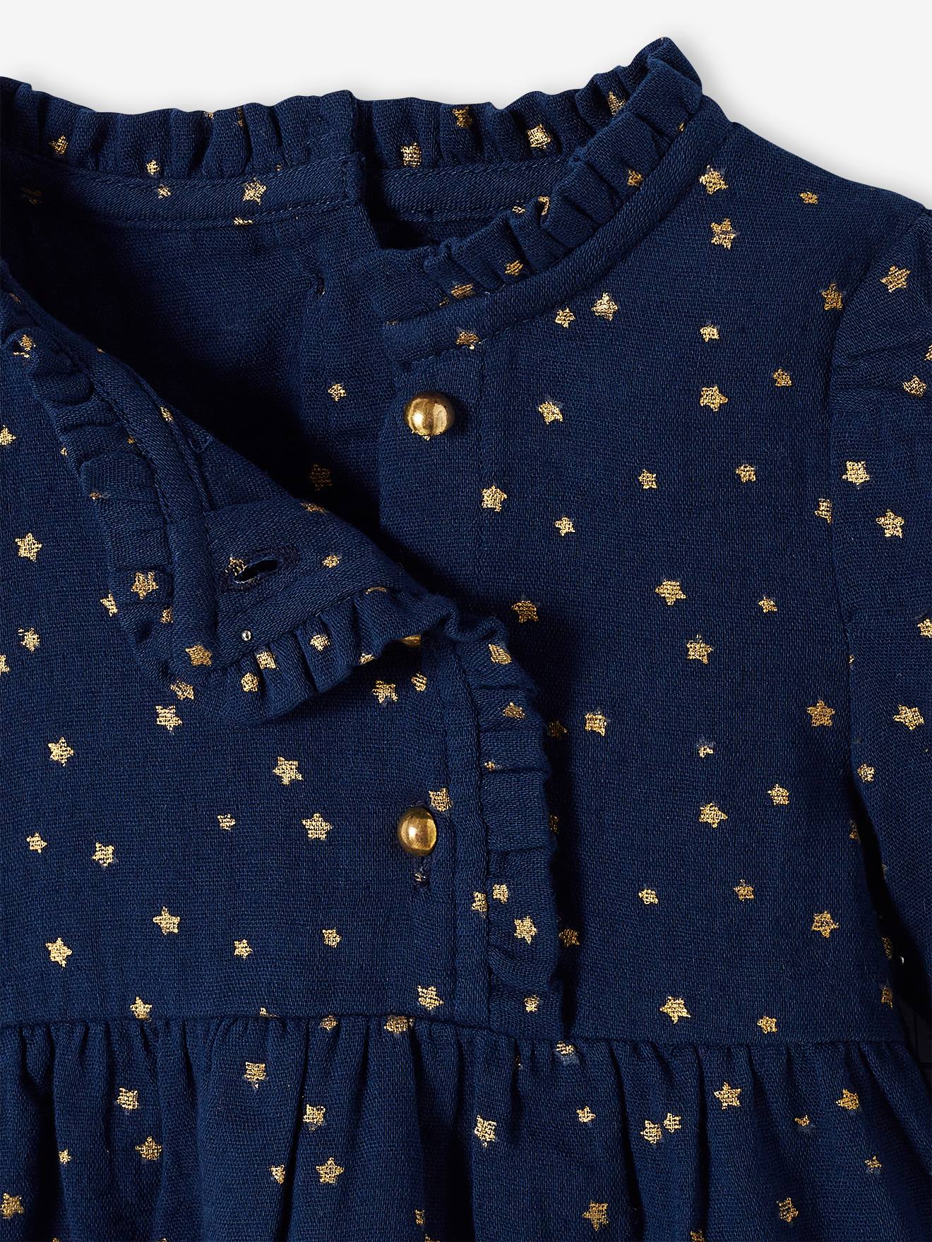 Robe en gaze de coton bébé ouverture décalée rouge foncé imprimé