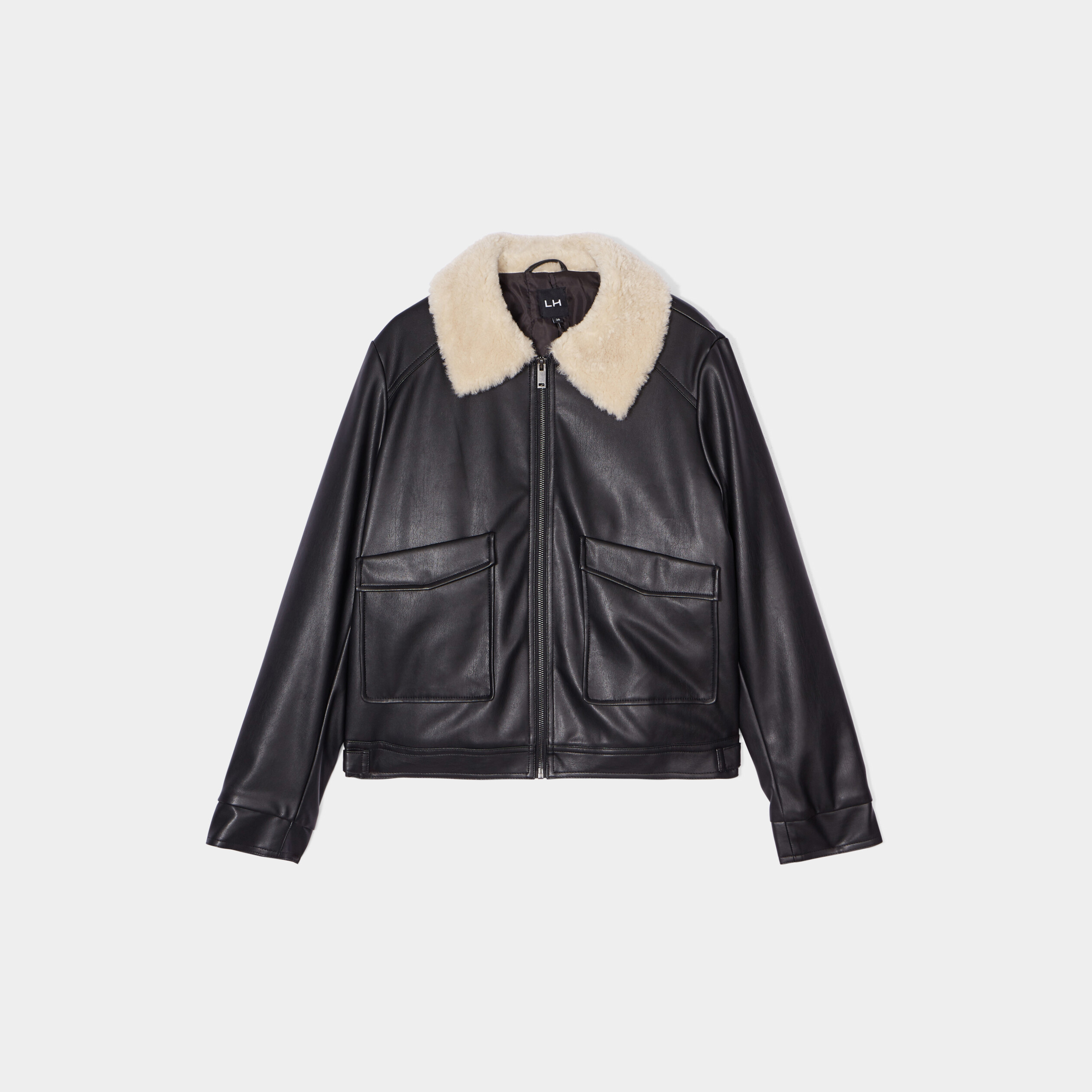 Veste simili cuir col aviateur noir femme | La Halle