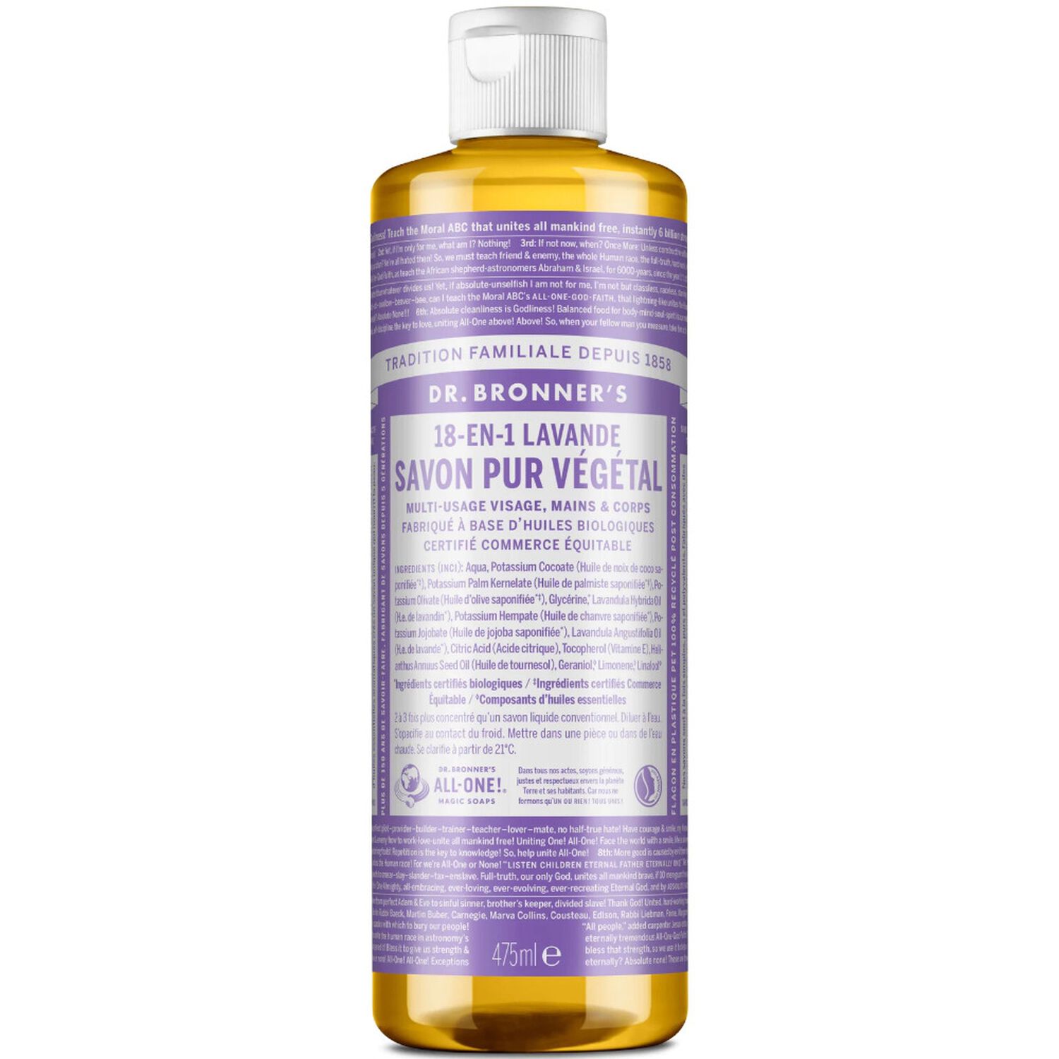 Dr Bronners Savon liquide Lavande Un savon de Castille liquide naturel 18-en-1